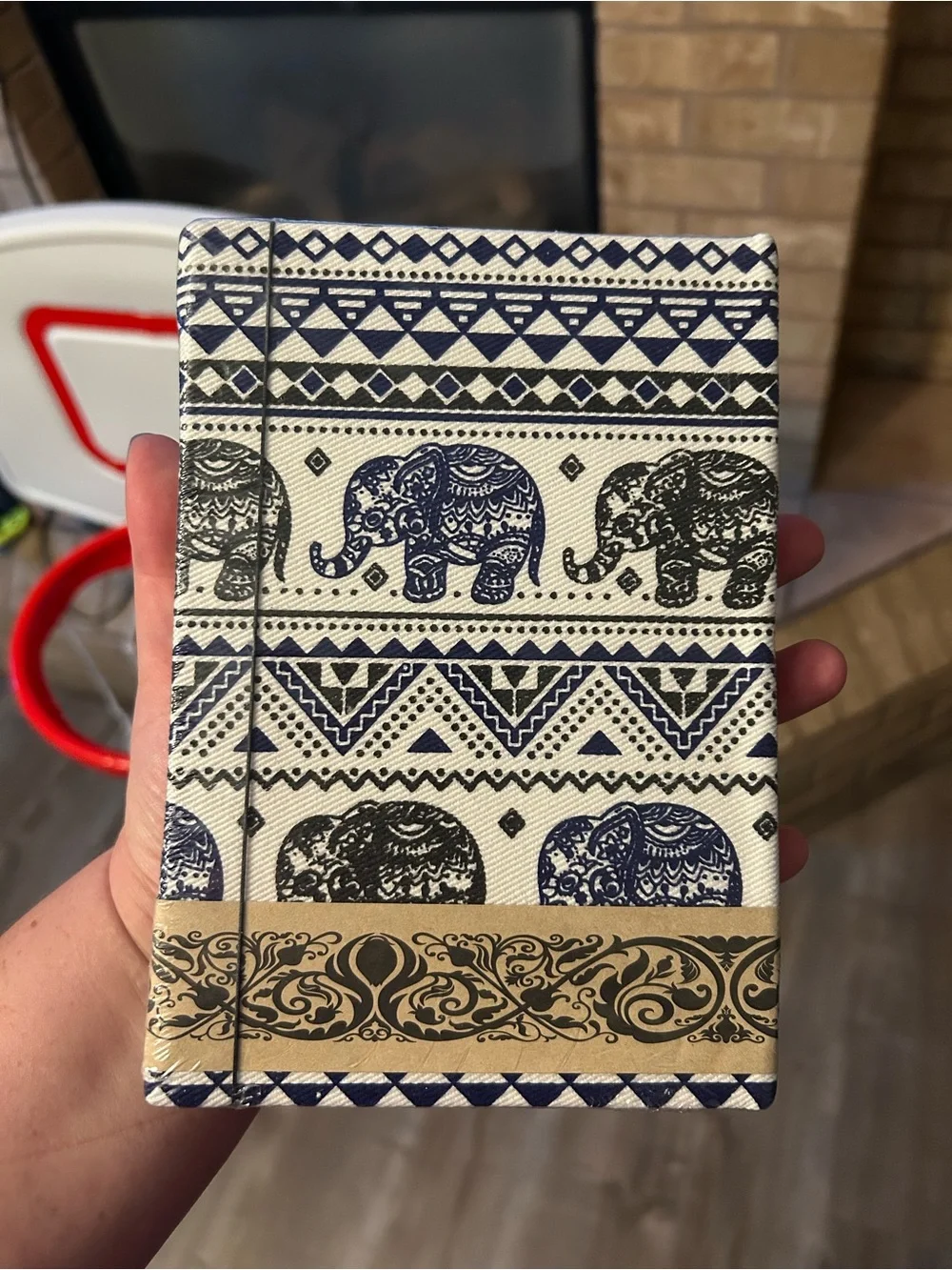 (Thailand) Fabric Covered Elephant Notebook - Blue & White